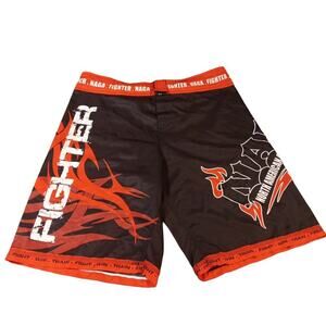 NAGA FIGHTER Board Shorts Men's Size 34 Black Red White Surf Swim‎ Trunks READ